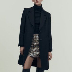 Zara Black Fitted Wool Blend Coat in Large